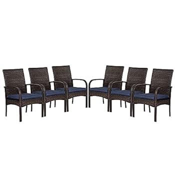 Alternative view of VOYSIGN Outdoor Wicker Dining Chairs, Patio Rattan Dining Chairs, Restaurant Chair with Removable Cushions, Firepit Armchair w/Armrests Set of 6