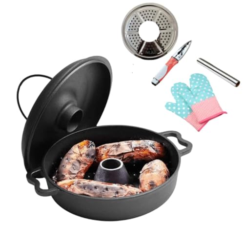 Joxoilso焼き芋器 石 石焼鍋 焼き芋/とうもろこし/栗など器 鋳物ホーロー鍋 多機能 鋳鉄鍋 焼芋鍋 鉄鋳物 ビビンバ鍋 敷板 ハンドル付き 家庭用 ダブルハンドル鍋調理器具 IH200V・ガスコンロ対応 防錆 速い熱伝導。焼き網+サツマイモクリッ