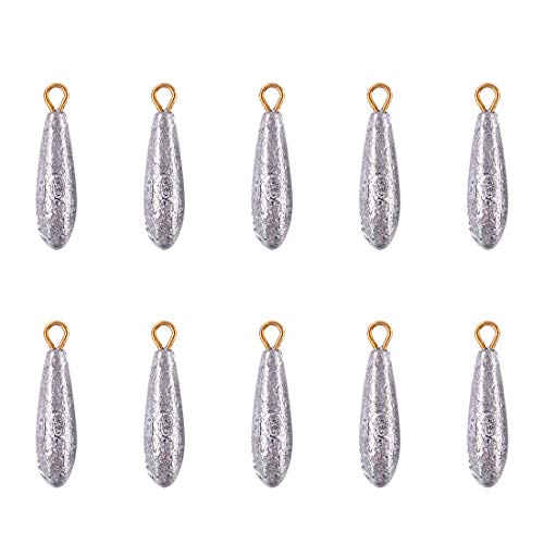 image for Swpeet 10Pcs 10g Fishing Sinkers Raindrop Shape Bullet Weights Sinkers