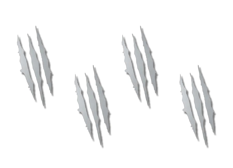 4 Ripped Claw Marks 6" Solid Silver Vinyl Sticker Decals Jurassic Dinosaur Monster Scratches Torn Metal Vehicle Park Decal Stickers (4 Solid Silver 6'')