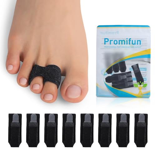 8 Pack Hammer Toe Corrector Toe Splint for Broken Toes,Brace Orthopedic Separator, Cushioned Bandages, Heal Wrap Toe Straighteners for Crooked Toes (Black)
