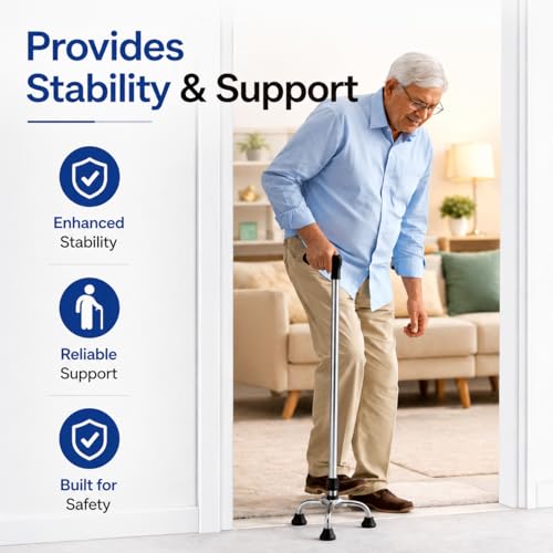 Image of SD CASS*4 Leg Aluminium Walking Stick for Old Age | Lightweight Walking Support with Adjustable Height | 4 Leg Walking Cane for Men /Women, Patients, Old People (Four Leg Walking Stick)