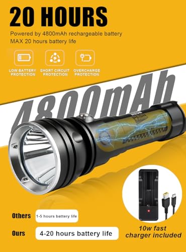 Scuba Dive Light Diving Flashlight High Lumens Underwater Flashlight 150m Waterproof, 400m Long Throw Beam Diving Light, Best Rechargeable Dive Torch for Diver Snorkeling, Caving