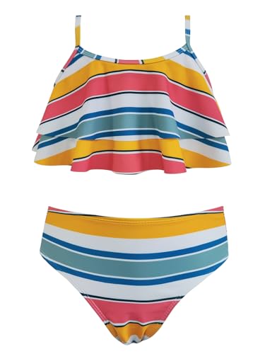 Image of SHEKINI Girls Floral Print Bathing Suits Ruffle Flounce Two Piece Swimsuits