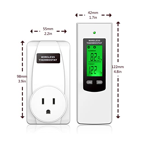 Programmable Wireless Plug in Thermostat Outlet, Electric Thermostat Controlled Outlet with Built-in Temperature Sensor Remote Control (White)