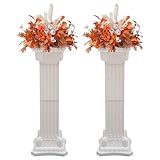European Roman Column Stand Set - 2/4PCS Plastic Wedding Pedestal Pillars for Ceremony Aisle Decor,Plant Display, White Greek Pedestal Stands for Event Party Decorative Column (2PCS D)