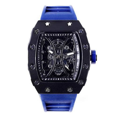 Montre squelette homme Ice Star cadran luxe et lunette étoilée bleu pistolet