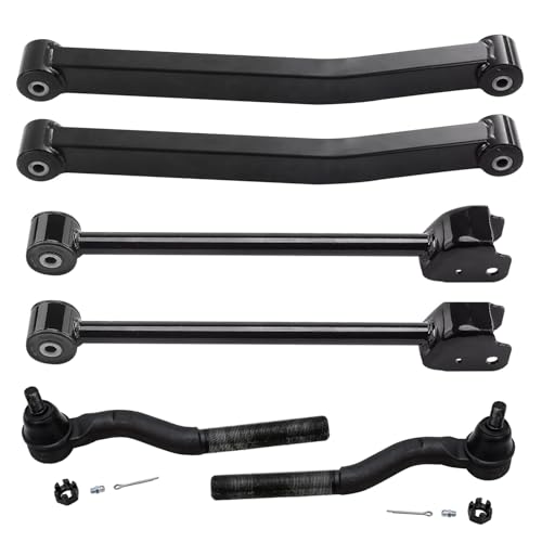 Image of Detroit Axle - Front Upper & Lower Control Arms + Outer Tie Rod Ends Replacement for 2007-2017 Jeep Wrangler JK - 6pc Set