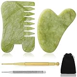 5 Pieces Gua Sha Massage Tools Include 1 Piece Jade Massage Comb 1 Piece Gua Sha Facial Stone 2...