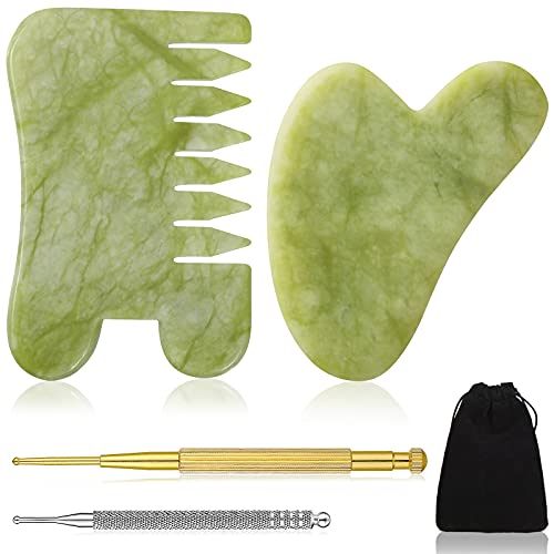 Gua Sha マッサージツール 5個 翡翠マッサージコーム 1個 Gua Sha フェイシャルストーン 2個 フェイシャルリフレクソロジーツール グアシャスクレーピングコーム グアシャサーチ マッサージペン リラクゼーション用