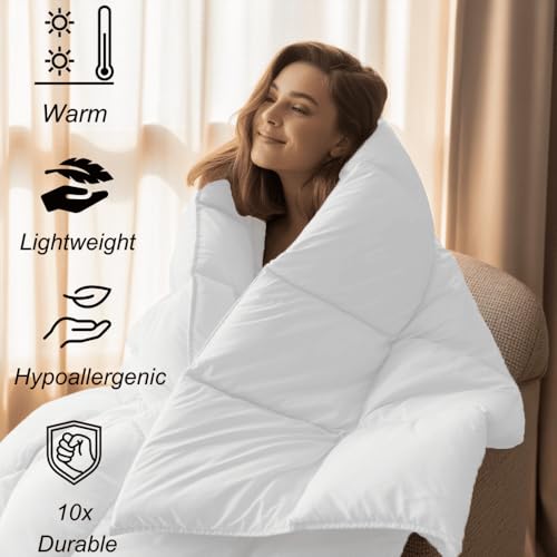 Image of Full Size Comforter Set - All Season Down Alternative Bedding Comforter Set - Quilted Duvet Insert with Corner Tabs - Box Stitched Blanket - Breathable, Soft - White