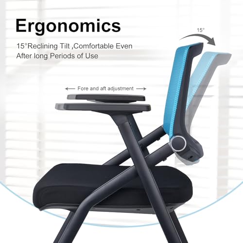Image of Upgraded Folding Chair with Wheels and Padded, Ergonomic Mesh Back and Arms for Office, Meetings, Conferences, Receptions, Training Rooms & Folding Office Chairs