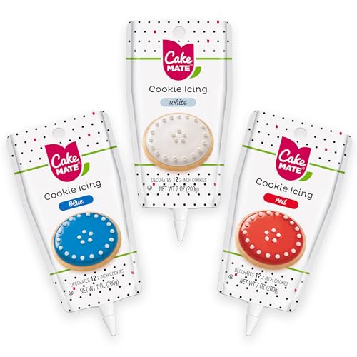 Image of Cake Mate Cookie Decorating Icing Bundle - White, Red, and Blue Icing for Cakes, Desserts, and Cookie Decorating (21 ounces total)