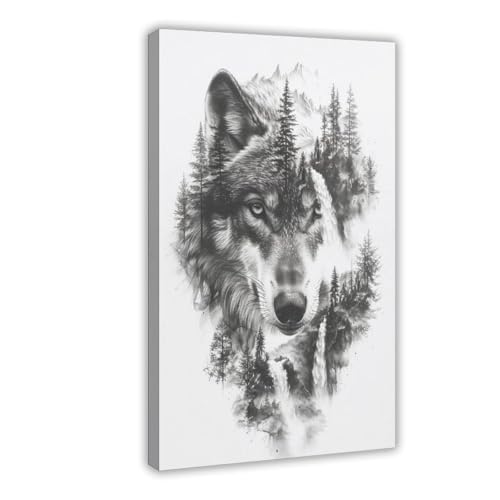 Toile de qualite superieure motif loup sauvage 40x60 cm pour decoration epuree