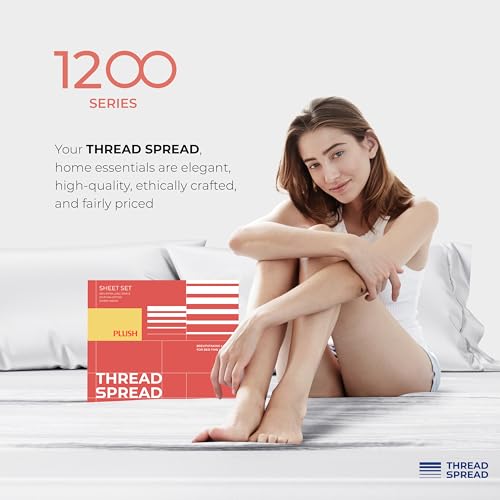 THREAD SPREAD 100% Egyptian Cotton Split King Sheets Sets for Adjustable Bed - Luxury 1200 Series Plush Collection Split Top King Sheets (5 PC, White), Soft, Cooling, 17" Deep Pocket Sheet Set by THREAD SPREAD - Image 7