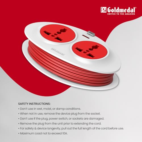 Goldmedal Gio 2-Pin Extension Cords (White and Red) – Pack of 1, with Indicator & International Sockets, Heavy-Duty 2.5-Meter Cable for Home and... - Image 7