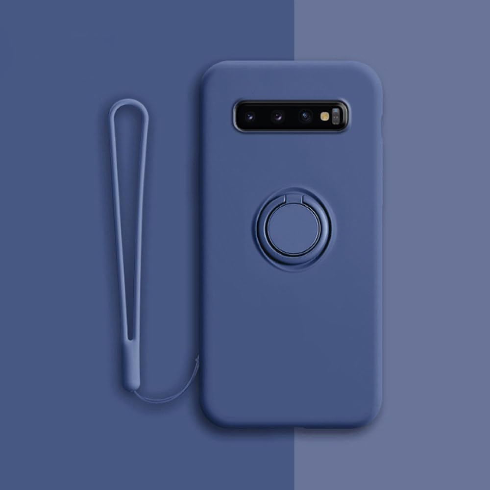 Coque silicone souple Samsung Galaxy S10 Plus bleu avec support bague et protection - 4