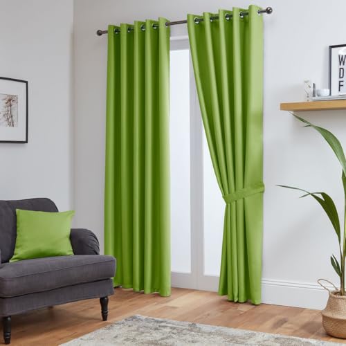John Aird Thermal Energy-Saving Blackout Eyelet Curtains for Bedroom & Living Room with Tie Backs (Lime, W 90" x L 90" (2 Panels)