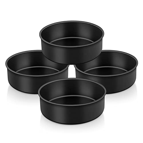 TeamFar 4 Inch Cake Pan, Mini Round Baking Layer Cake Pan Set of 4, with Non-Stick Coating Stainless Steel Core for Birthday, Party, Wedding, Healthy & Heatproof, Release Easily & Easy Clean
