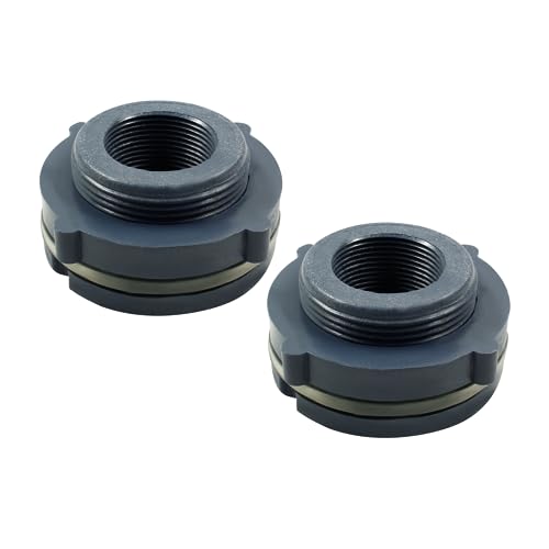 Image of 2pcs NPT1 1 /4 PVC Bulkhead Fitting, 1.25 Inch Plastic Water Tank Connector Threaded Thru-Bulk Pipe Fittings for Rain Barrels, Aquariums, Bucket Hose Adapter, Ponds, Pools