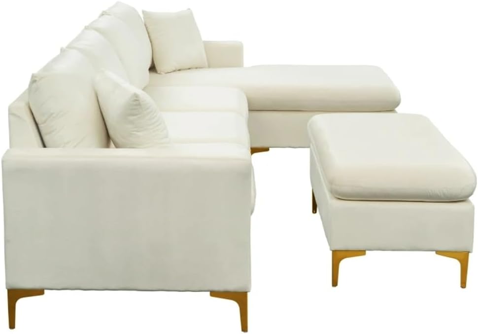 110.6" Sectional Sofa with Ottoman, L-Shape Elegant Velvet Upholstered Couch for Living Room Apartment(E)