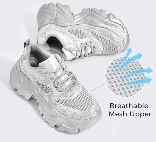 Image of K KIP WOK Chunky Sneakers for Women Fashion Platform White Leather Casual Dad Shoes Comfortable Wedge Walking Sport Sneakers | White Leather Casual Dad Shoes Comfortable Wedge Walking Sport Sneakers