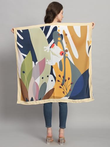 Image of Ravaiyaa - Attitude is everything Women Silk Digital Print Large Square Scarf Breathable Lightweight Neckerchief Printed Headscarf 40 inch x 40 inch Inch