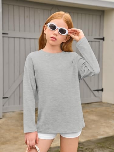 Haloumoning Girls Long Sleeve T-Shirts Kids Fall Oversized Tops Casual Crewneck Tees 5-14 Years3