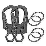 Ahiller カラビナクリップ 6.5cm 亜鉛合金製 ダブルロック 菱形キーホルダー 4つのキーリング付き 車用キー ハイキング ライド アウトドアスポーツ用男女兼用 頑丈なキーホルダー (ガンメタル-2P)