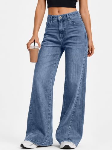 Trendy Queen Women's Wide Leg Jeans Casual Stretchy Baggy Denim Pants 2026 | Mid-Rise Waist Relaxed Loose Fit Straight Leg Daily Outings Work Travel Fall Winter Clothes - image 2