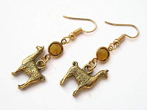 Gold Llama Birthstone Earrings, 24K Gold Plated Alpaca Earrings, Personalized Animal Charm, Farm Country Jewelry #TOP3