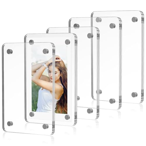 Amosfun Cadres Photo Magnétiques Affichage Photos Aimanté Pratique en Acrylique Transparent Lot de 5 Double Face, pour Décoration Maison et Bureau