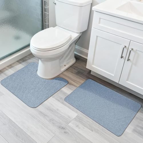 Image of Bosap Bath Mat Set 2 Pieces,Ultra Thin Bathroom Rugs,Rubber Toilet Rugs