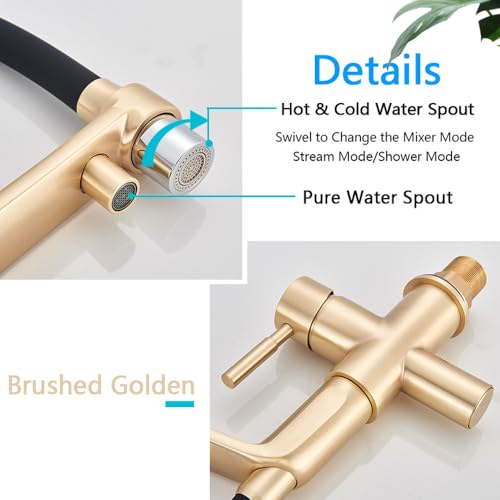 Robinet mitigeur purification d'eau chrome noir et or brossé à tirette