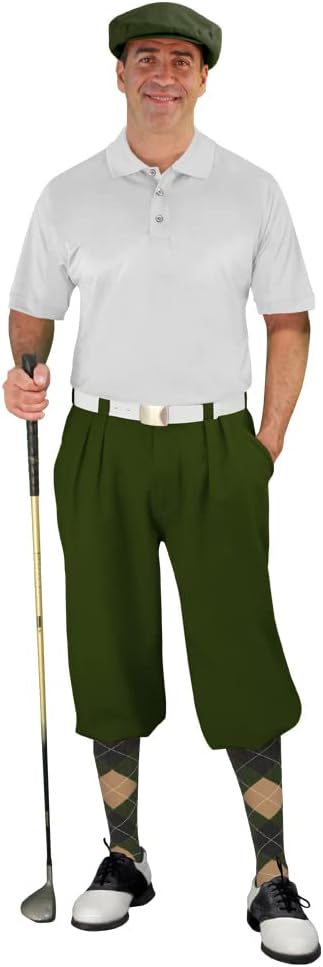 Golf Knickers Mens Select A Style Olive Outfit with Matching Golf Cap and Selected Argyle Socks