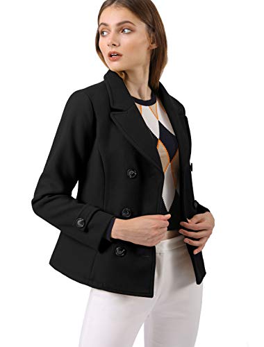 Allegra K Women's Notched Lapel Double Breasted Pea Coat2
