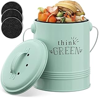 Barnyard Designs Kitchen Compost Bin Kitchen Counter Indoor Compost Bin, Countertop Compost Bin with Lid, Composting Bin Food Waste Composter Bin Cycler Bucket with Filter, 1.2 Gallon 7”x9.5”, Mint