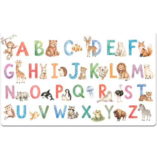 Schreibtischunterlage Kinder - doppelseitige Premium - Vinyl Tier ABC Bastelmatte Kinder abwaschbar - reißfest farbecht - Geschenk Schuleintritt Schulanfang Einschulung oder für Kita - 70 x 40 cm