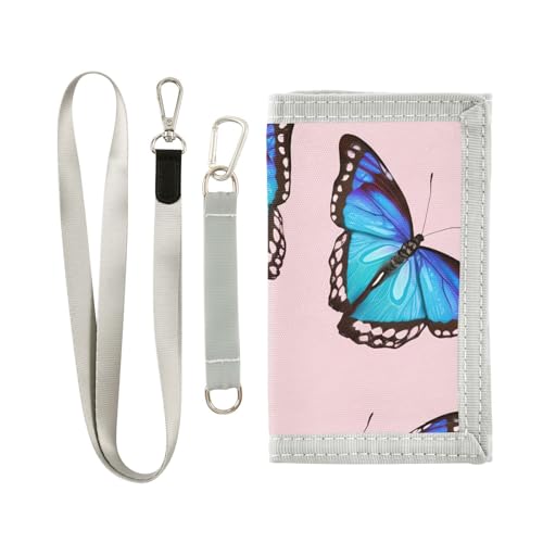 Bluebutterflies Elegant Pink Kids Wallet for Boys Girls Trifold Sport Outdoor Wallets for Teen Children Youth Wallet with Zippered Coin Pockets Card Holders Front Pocket Wallets with Magic Sticker - Main Image