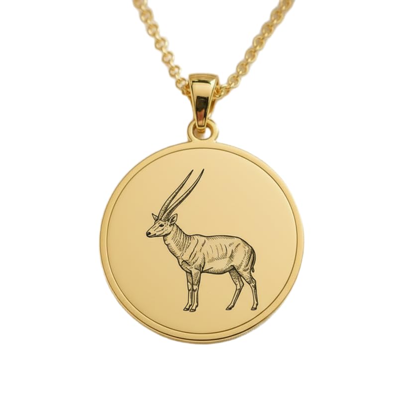 Collier pendentif oryx gravé argent 925 plaqué or chaîne 45cm