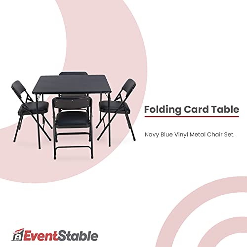 Eventstable Titan Series Navy Folding Card Table And Navy Blue Metal Folding Chair Set - 5 Pieces #TOP4