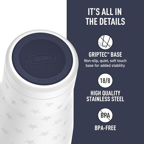 Image of THERMOS Icon Series 24oz Stainless Steel Tumbler with Slide Lock Lid, Leakproof, Fits Cupholder, Dishwasher Safe, Griptec Non‑Slip Base, Keeps Drinks Hot 6 Hrs /Cold 22 Hrs, White Stars