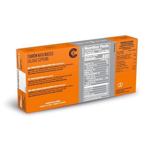 Castillo de Jijona - Nougat Sahne und Walnuss - Traditioneller Nougat- Sorgfältig Ausgewogene Mischung - Glutenfrei - Höchste Qualität - Handwerkliches Rezept - Spanien (Jijona) (200 Gramm)