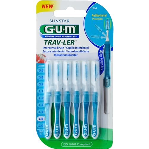 GUM TRAV-LER blau Tanne 1,6mm Interdental+6 Kappen, 5 pz Spazzole interdentali