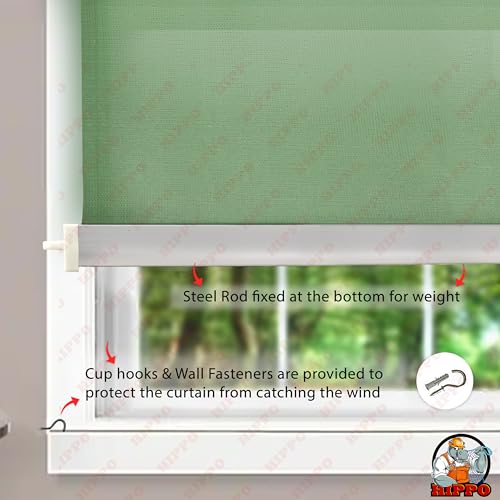Image of HIPPO 180 GSM HDPE Outdoor Balcony Roller Blind with UV & Dust Protection- Smooth Corded Roll-Up & Down System, Light Filtering Shade for Balcony & Garden Use (Bamboo-Breeze, 3FTX6FT)
