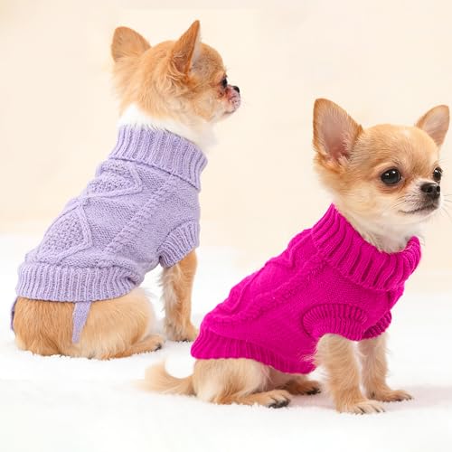 2 Pieces Dog Sweater for Small Dogs Chihuahua Clothes Spring Winter Cute Knitwear Turtleneck Thick Warm Clothes for Yorkie Cat Extra Small Dog Clothes (XX-Small) - Image 3