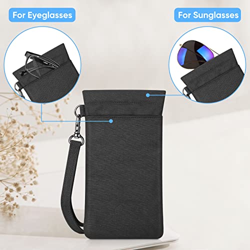 Fintie Pacote com 2 bolsas duplas para óculos com alça de transporte, bolsa de óculos de sol macia d