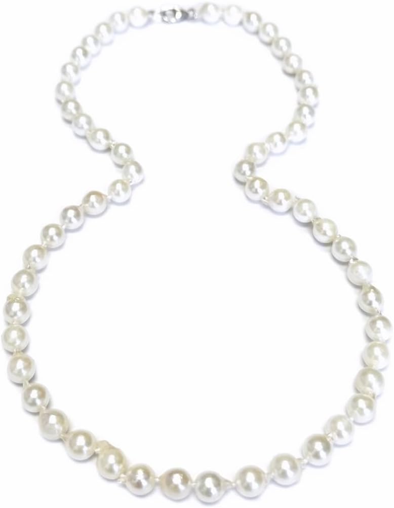 .925 Sterling Silver 7-8mm Akoya cultured semi baroque pearl necklace