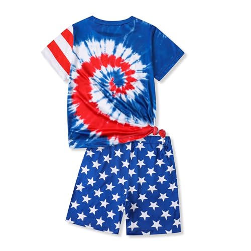 Image of 7-14Y Tween Girl Clothes 2 Piece Short Sleeve Tie Dye Heart Print Top and Shorts Teen Girl Summer Outfits Short Set
