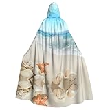 gbhJGK Capa de disfraz con capucha para Halloween, unisex, para adultos, con estampado de conchas de mar y estrellas de mar, para cosplay, bruja, jedi, mago